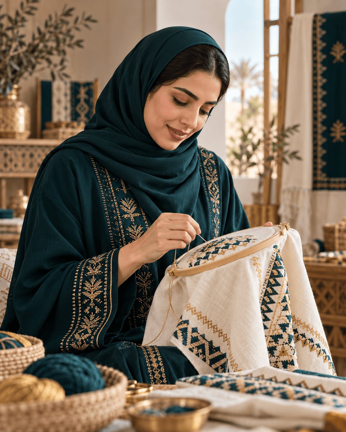 حرفية تطريز أثناء العمل